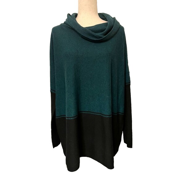 NWT Smartwool Women's L Edgewood Poncho Sweater Green Black Cowl Neck Casual - Picture 1 of 9